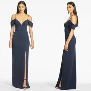 Sachin & Babi Brittany Off the shoulder Gown NAVY  Sz 16W sweetheart neckline